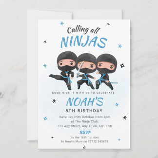 Convite Ninja Birthday Invitation - Blue Karate Party