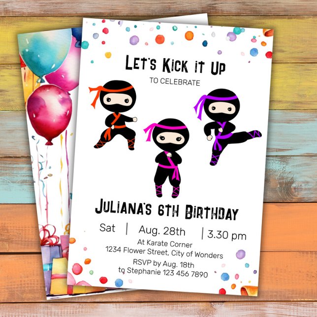 Convite Ninja Birthday Invitation - Girls Ninja Party (Criador carregado)
