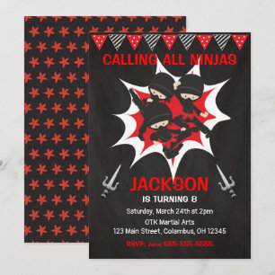 Convite Ninja Birthday Invitation, Karate Ninja Party
