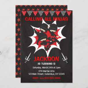 Convite Ninja Birthday Invitation, Karate Ninja Party