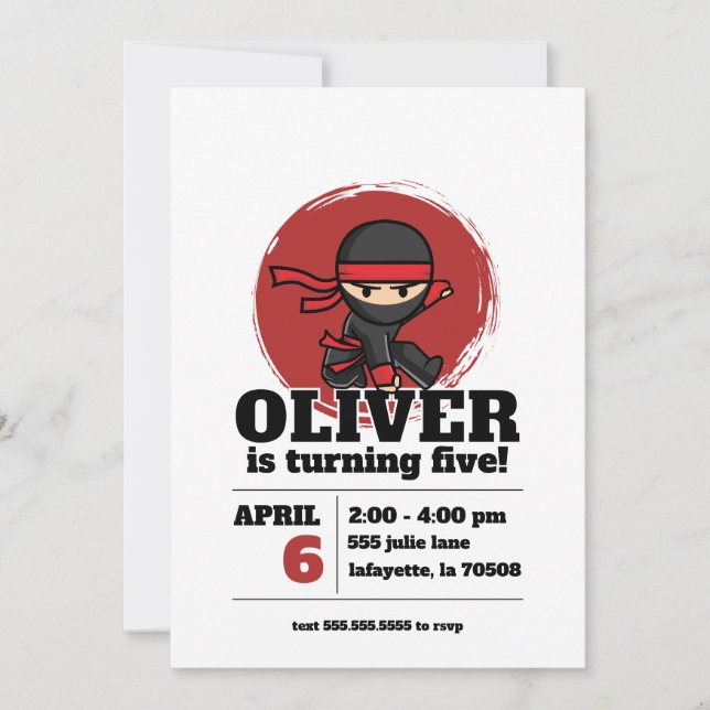 Convite Ninja Birthday Party Invitation (Frente)