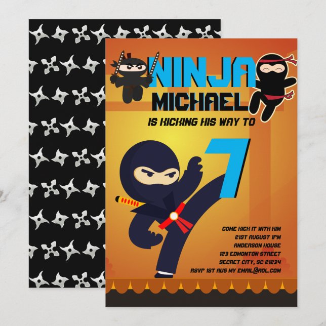 Convite NINJA MOVIE STAR WARRIOR Boys (Festa de Cartografi (Frente/Verso)