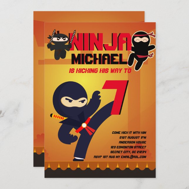 Convite NINJA MOVIE STAR WARRIOR Boys (Festa de Cartografi (Frente/Verso)