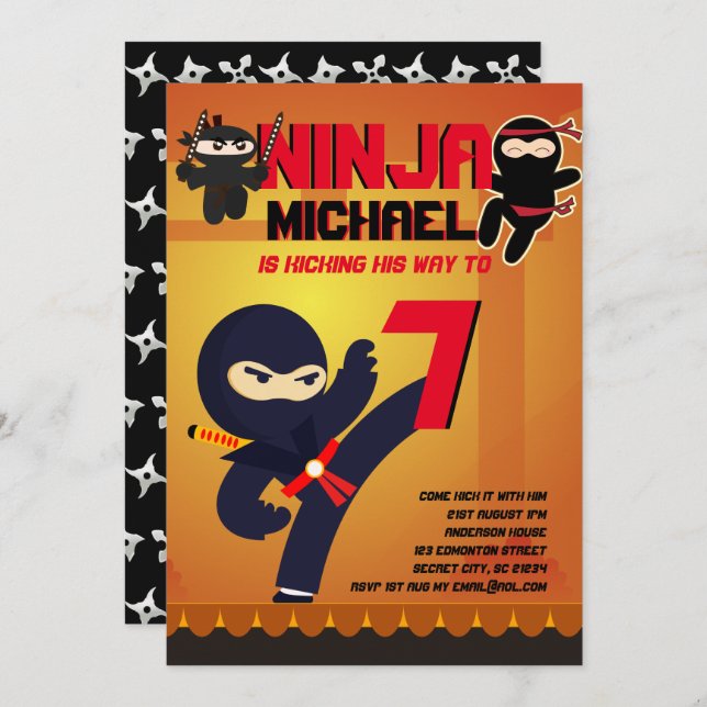 Convite NINJA MOVIE STAR WARRIOR Boys (Festa de Cartografi (Frente/Verso)