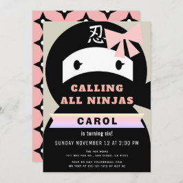 Convite Ninja Pink & Black Girl Birday