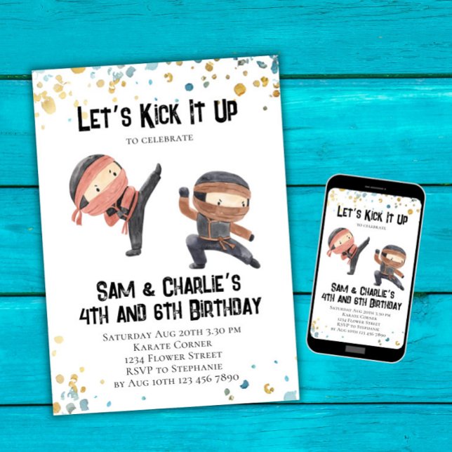 Convite Ninja Siblings Dual Festa de aniversário (Criador carregado)