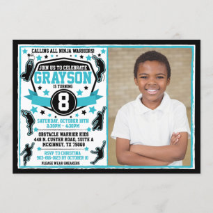 Convite Ninja Warrior Boy Black & Teal Photo