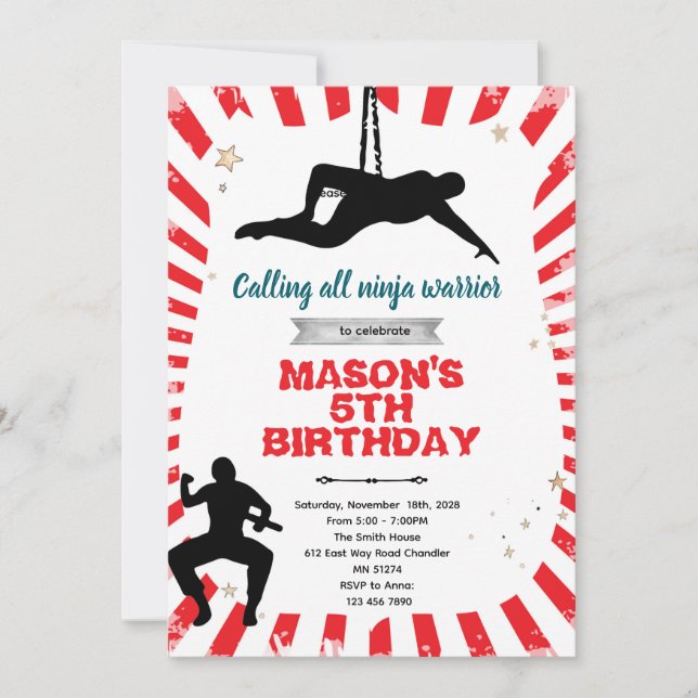 Convite Ninja warrior party Invitation (Frente)