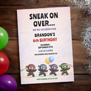 Convite Ninjas de Desenho Balões Coloridos Aniversário Inf
