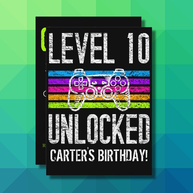 Convite Nível 10 Desbloqueado 10º Aniversário Gamer Person (Criador carregado)