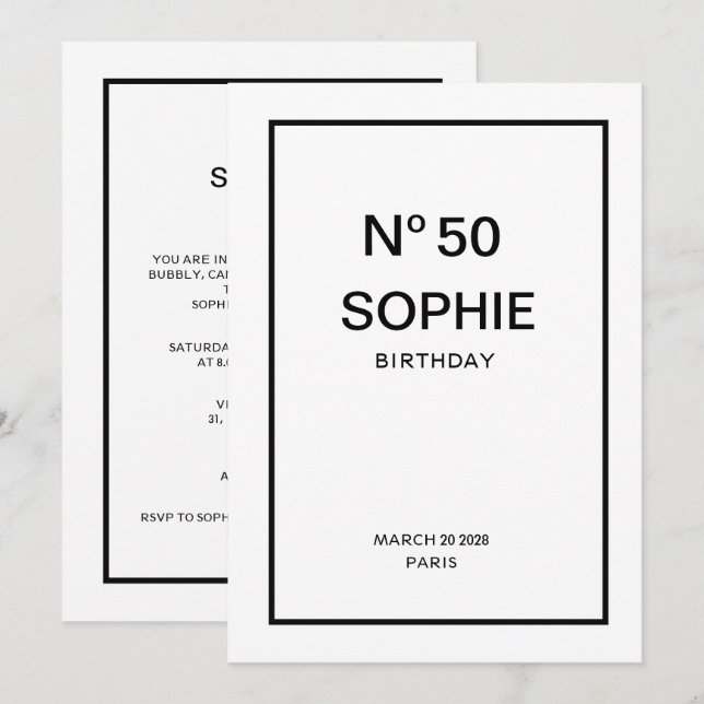 Convite No 50 French Chic 50th Birthday Party (Frente/Verso)