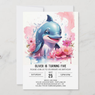 Convite No Aniversário do Partido dos Golfinhos Rosa-Rosa 