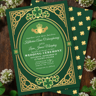 Convite Nó Celta Claddagh Shamrock Casamento Verde