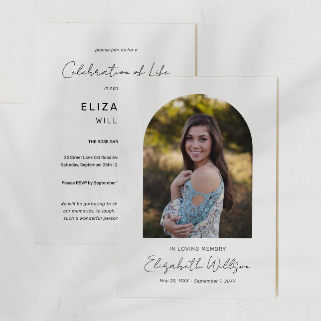 Convite No Loving Memory Arch Frame Photo Funeral Memorial (Criador carregado)