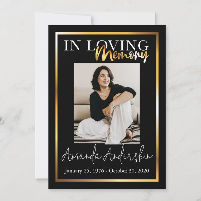 Convite No Loving Memory Dourada Funeral Memorial Foto (Frente)