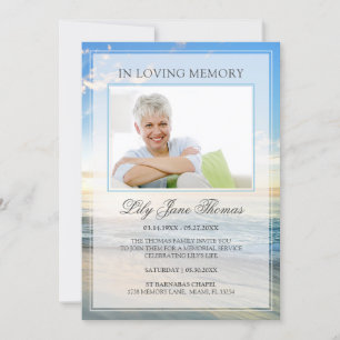 Convite No Loving Memory Elegant Beach Photo Funeral