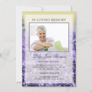 Convite No Loving Memory Elegant Lavanda Funeral Photo
