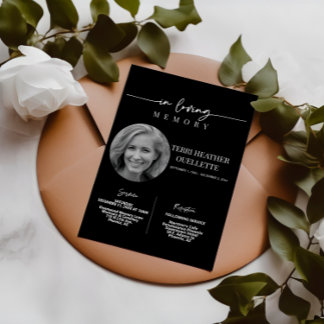 Convite No Loving Memory Funeral Memorial Service Black