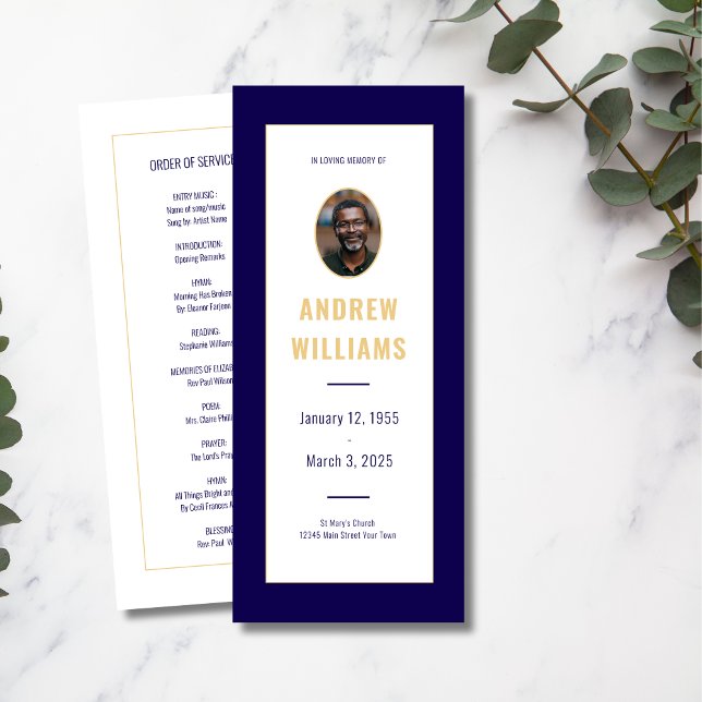 Convite No Loving Memory Funeral Photo Program Marinho Dou (Criador carregado)