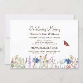 Convite No Loving Memory Funeral Wildflower &Butterfly