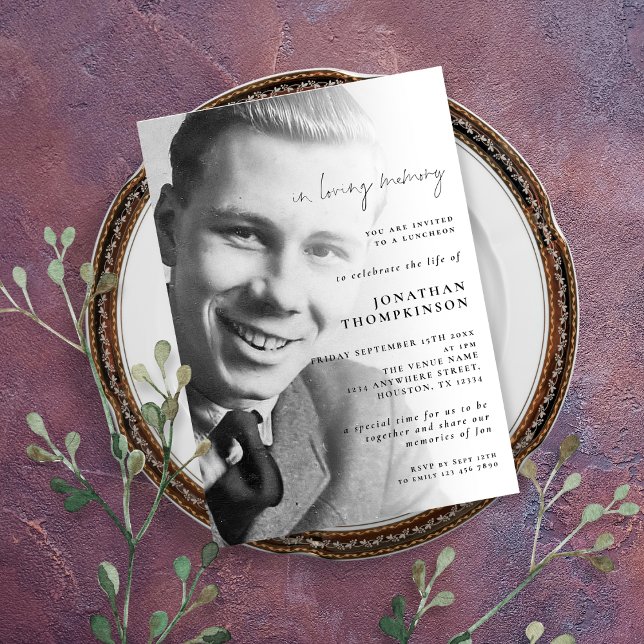 Convite No Loving Memory Photo Funeral Luncheon (Criador carregado)