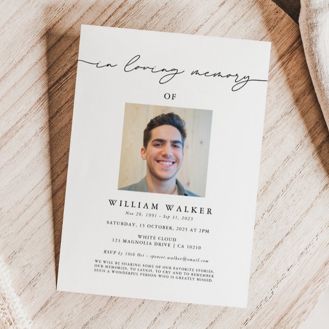 Convite No Loving Memory Photo Memorial Service Funeral (Criador carregado)