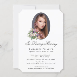 Convite No Loving Memory Purple White Floral Photo