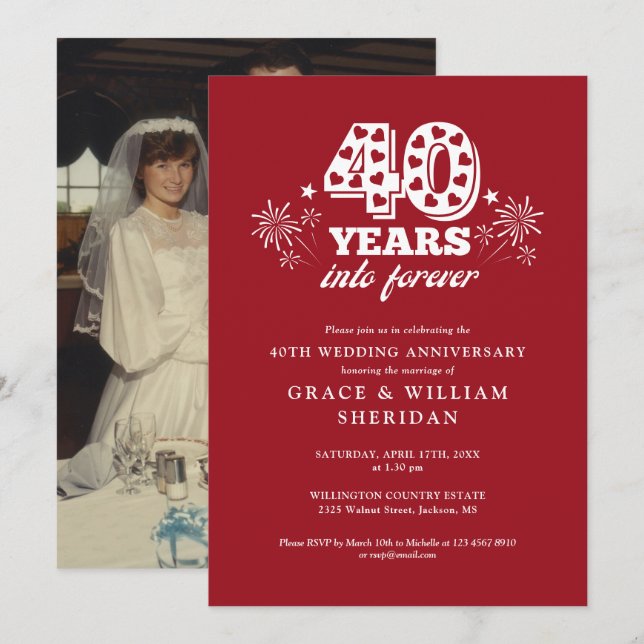 Convite No Para Sempre Ruby 40º Aniversário de Casamento F (Frente/Verso)