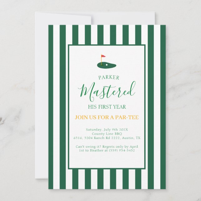 Convite No Primeiro Ano, Um Buraco Em Um Aniversário Verde (Frente)