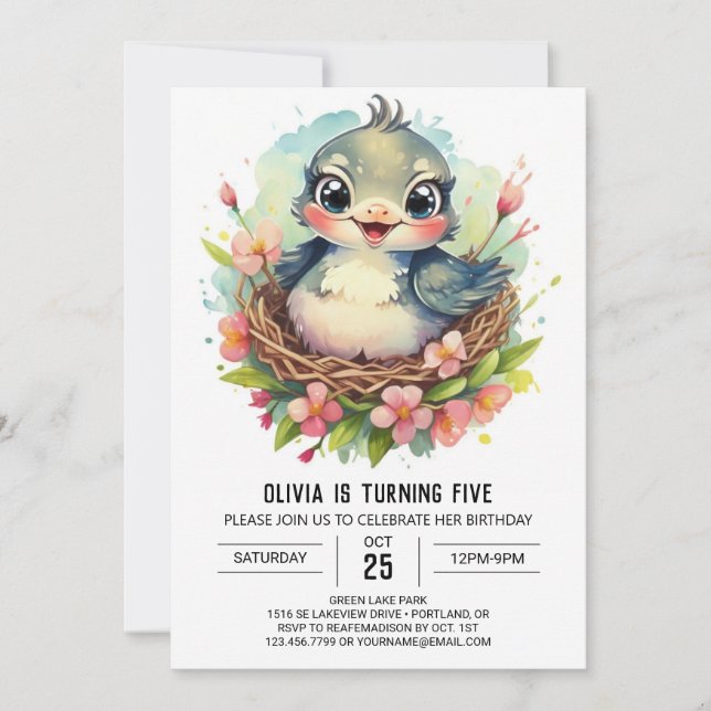 Convite No Woods Colibri Bird Birthday (Frente)