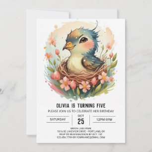 Convite No Woods Watercolor Bird Aniversário