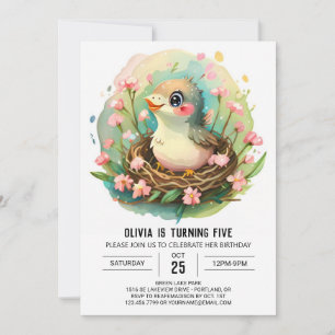 Convite No Woods Watercolor Bird Aniversário