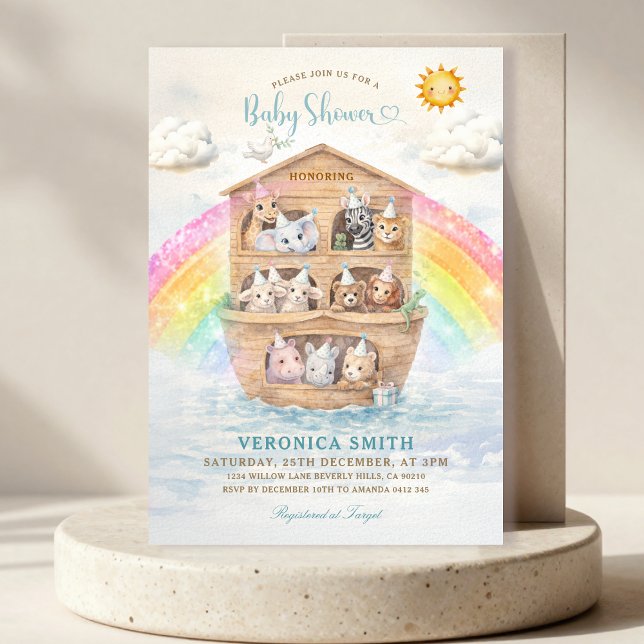 Convite Noah’s Ark Baby Shower Invitation | Rainbow Baby  (Criador carregado)