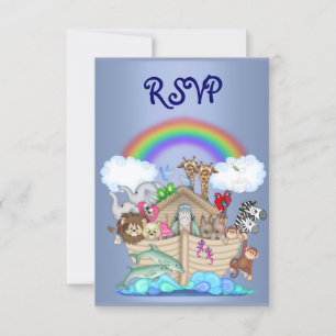 CONVITE NOAHS ARK ANIMAL RSVP BLUE