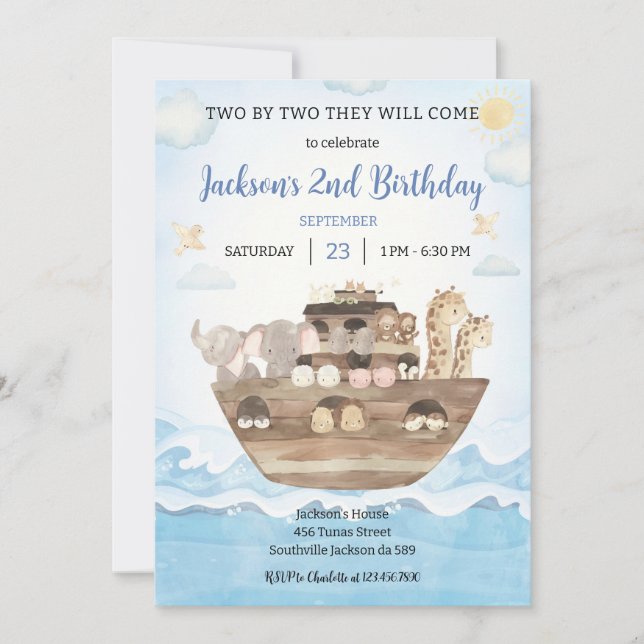 Convite Noah's Ark Birthday Invitation (Frente)