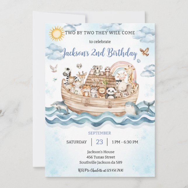 Convite Noah's Ark Birthday Invitation (Frente)