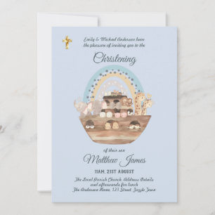 Convite Noah's Ark Blue Boys Christening Invite Baptism