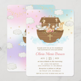 Convite Noah's Ark Cute Animal Girl Baptism Christening
