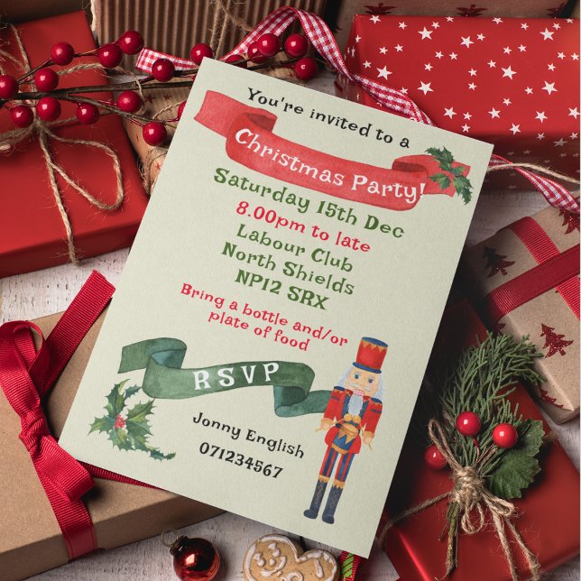 Convite Nocaucheira do Partido do Natal Menino Baterista (Front of invitation Christmas)