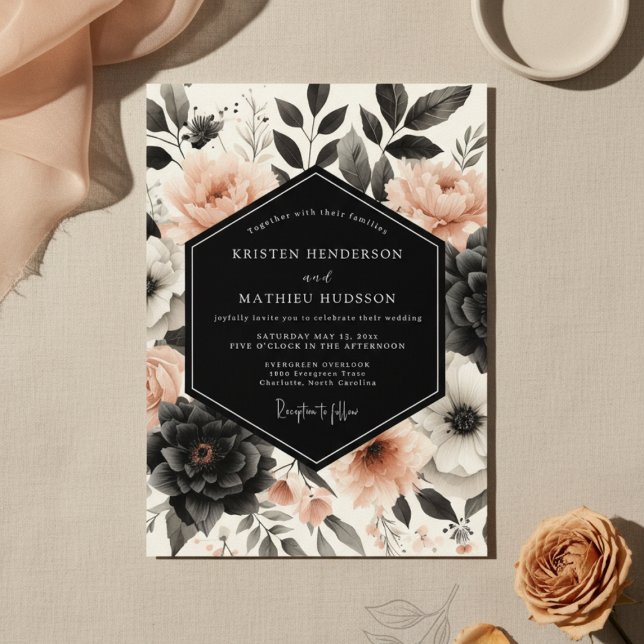 Convite Nocturno de Casamento Peach Bloom (Criador carregado)