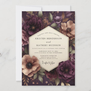 Convite Nocturno Floral de Ameixa Casamento