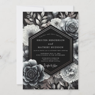 Convite Nocturno Floral de Carvão Casamento