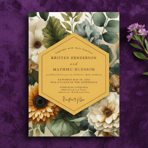 Convite Nocturno Floral de Mostarda Casamento