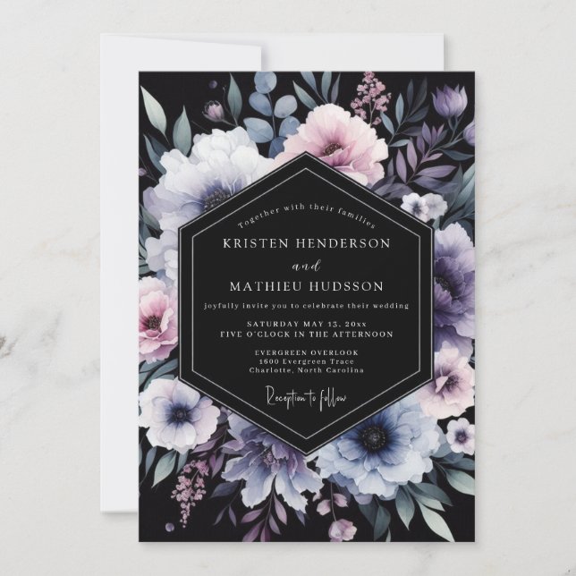 Convite Nocturno Floral de Vinca Casamento (Frente)
