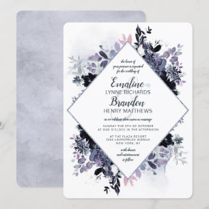 Convite Nocturno Floral Pó Azul Diamante Quadro Casamento