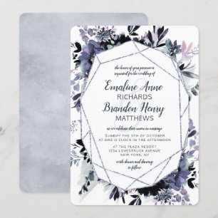 Convite Nocturno Floral Prata Poeira Azul Casamento