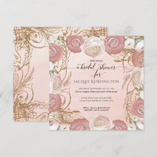 Convite Nódoa Floral Elegante Dourada Glitter Pintada