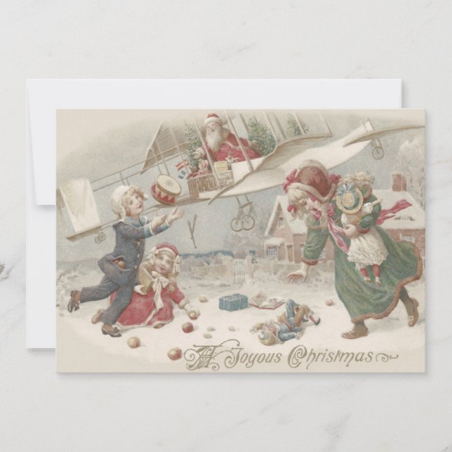 Convite Noel Claus Voando Brinquedos Árvores de Natal (Frente)