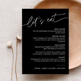 Convite NOIR Menu Janto Negra Moderno de Casamento 5x7