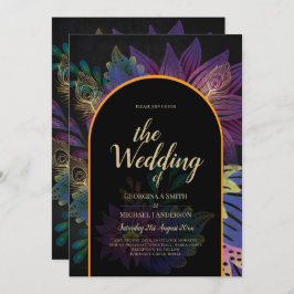 Convite Noir Peacock Jewel Tones Casamento Floral